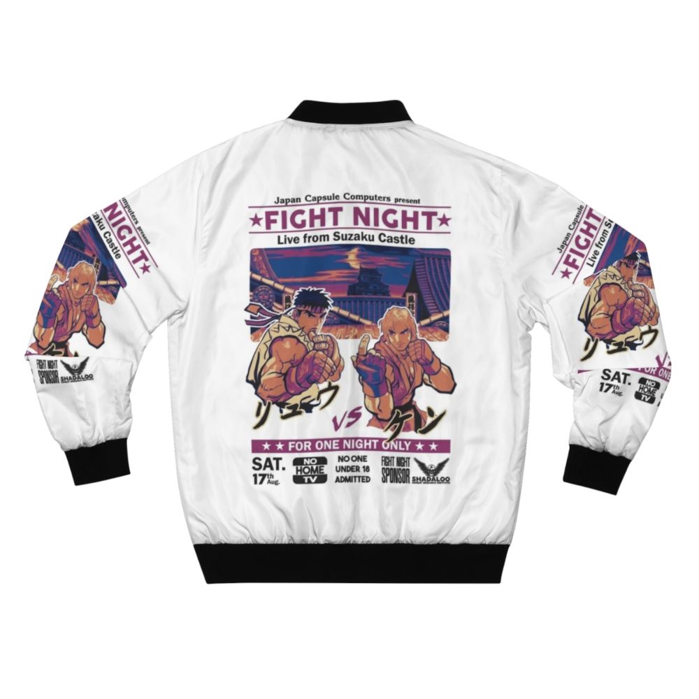 Retro Street Fighter-inspired bomber jacket with game character graphics - Back