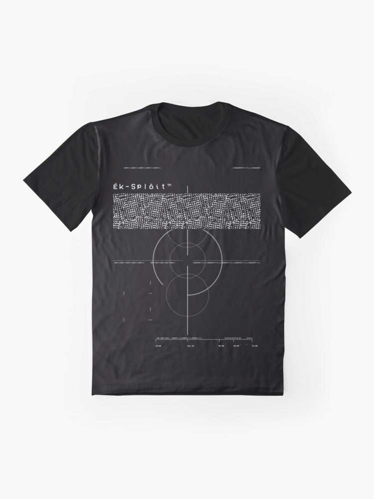 Graphic t-shirt with anti-facial recognition design to defeat AI and camera detection for privacy and anonymity. - Flat lay