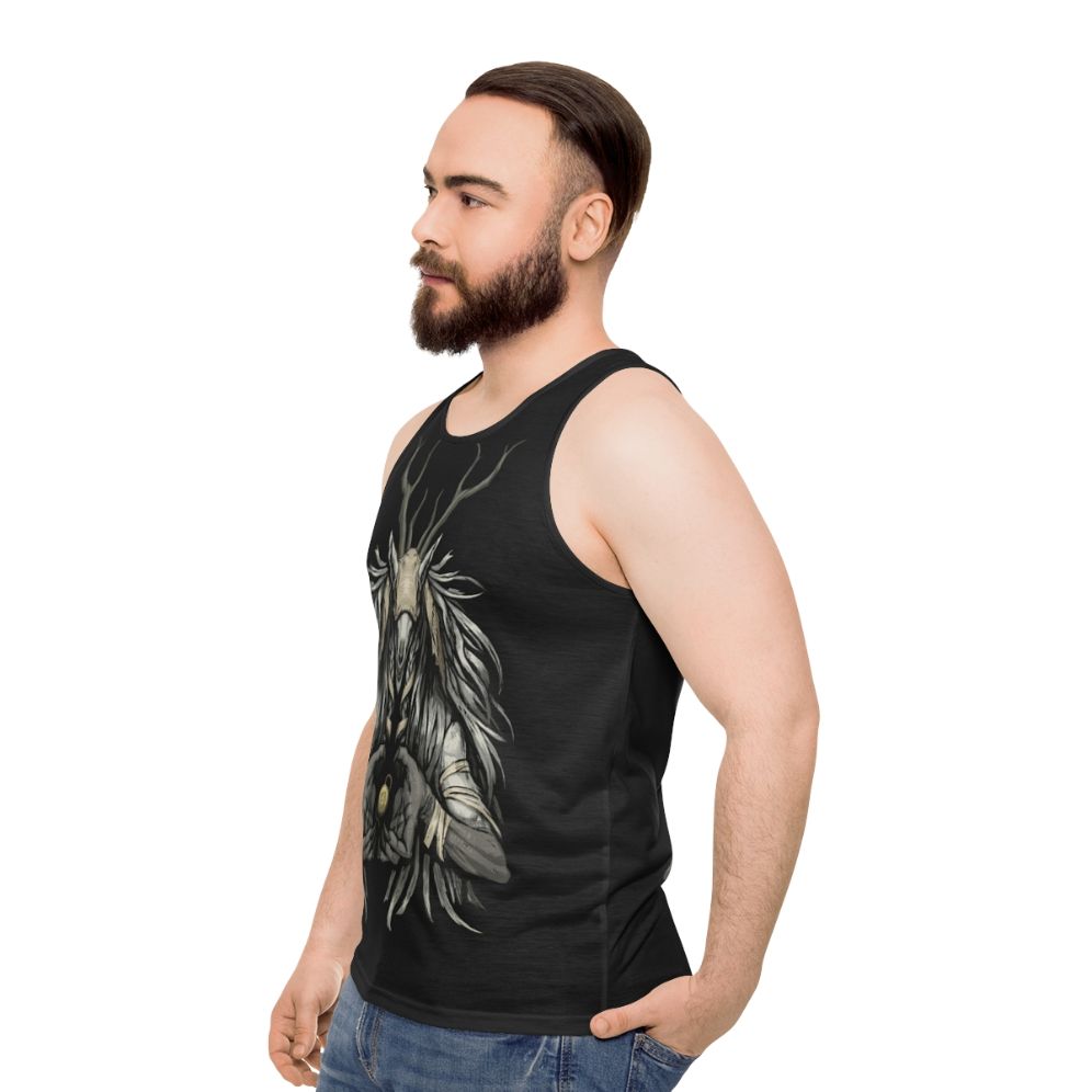 Bloodborne-inspired unisex tank top with spooky, horror-themed design - men side