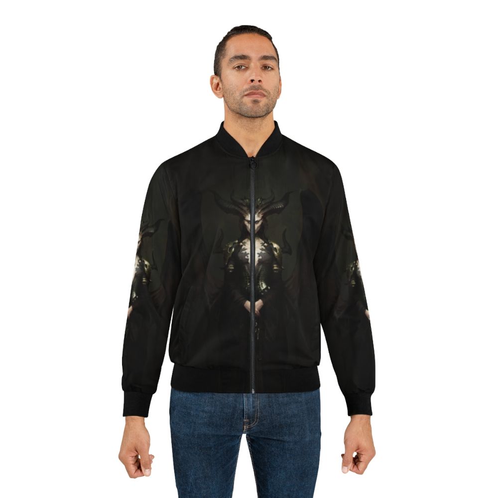 A stylish bomber jacket featuring Lilith, the main antagonist from the upcoming Diablo 4 video game. - Lifestyle