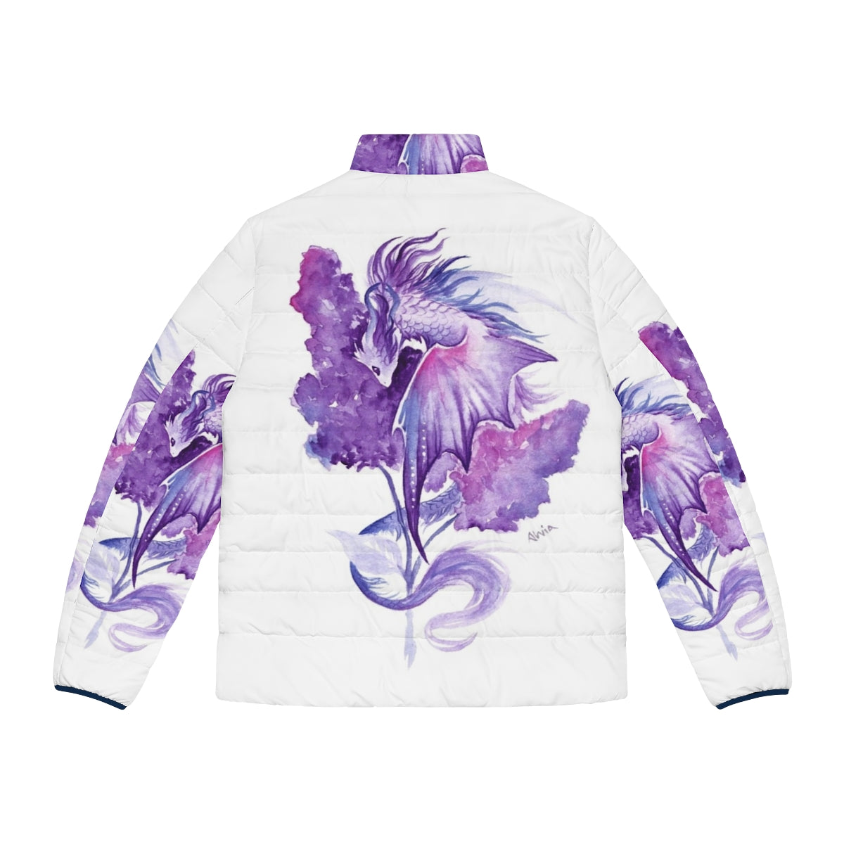 Lilac Dragon Puffer Jacket with magical, nature-inspired design - Back