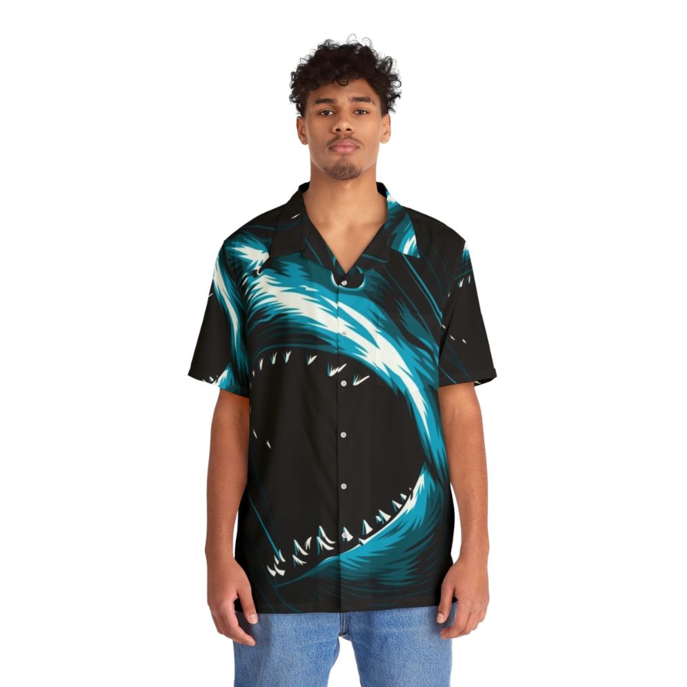 Megalodon Hawaiian Shirt with Shark Predator in the Ocean - People Front