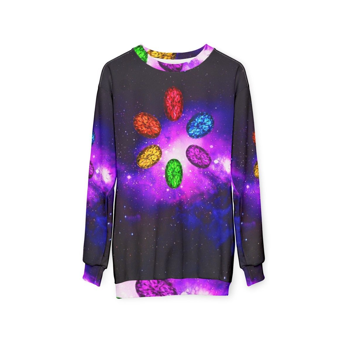 Infinity stones galaxy sweatshirt with space and Marvel design - hanging