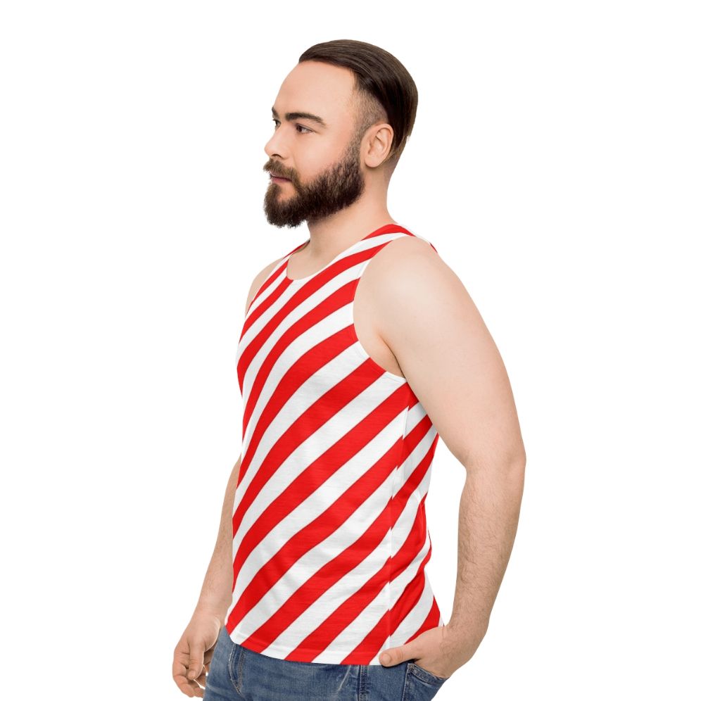 Unisex tank top with red and white diagonal stripes - men side