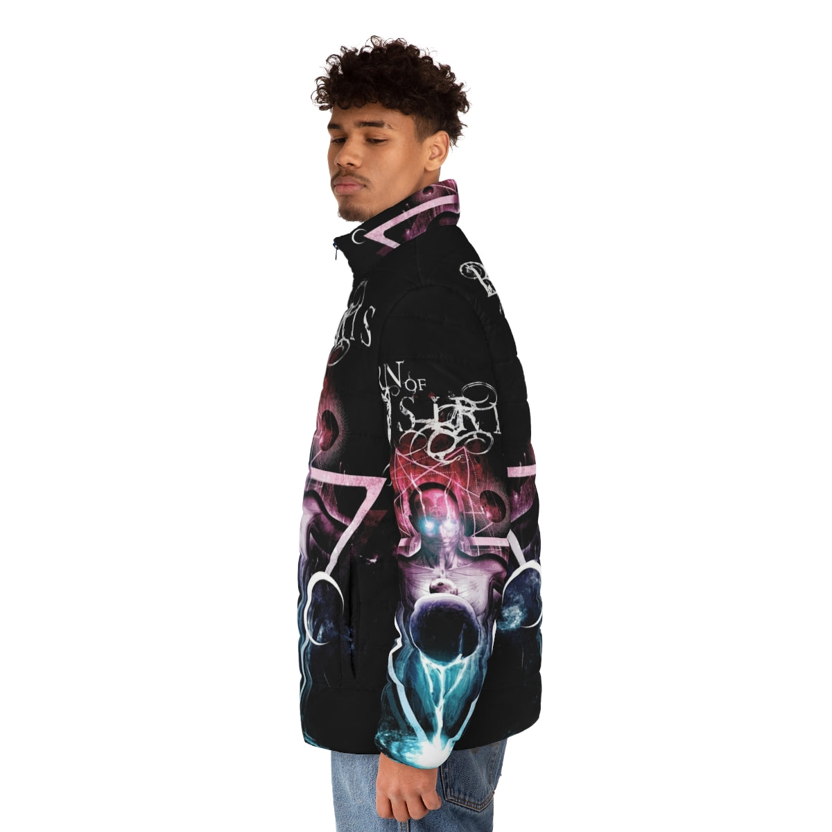 Born of Osiris Abstract Chaos Puffer Jacket, metal band-inspired winter outerwear - men side left