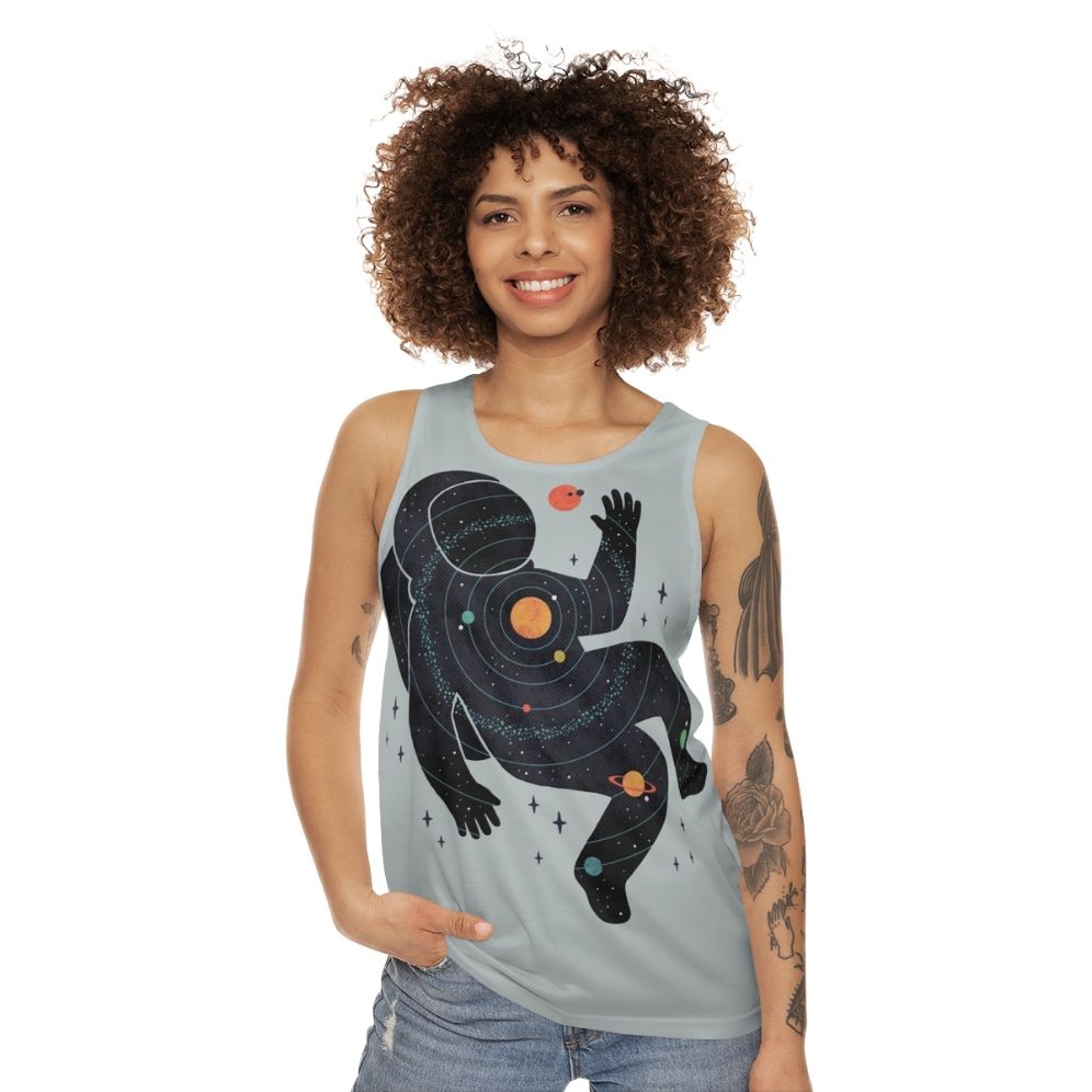 Unisex tank top with minimalist space design - women