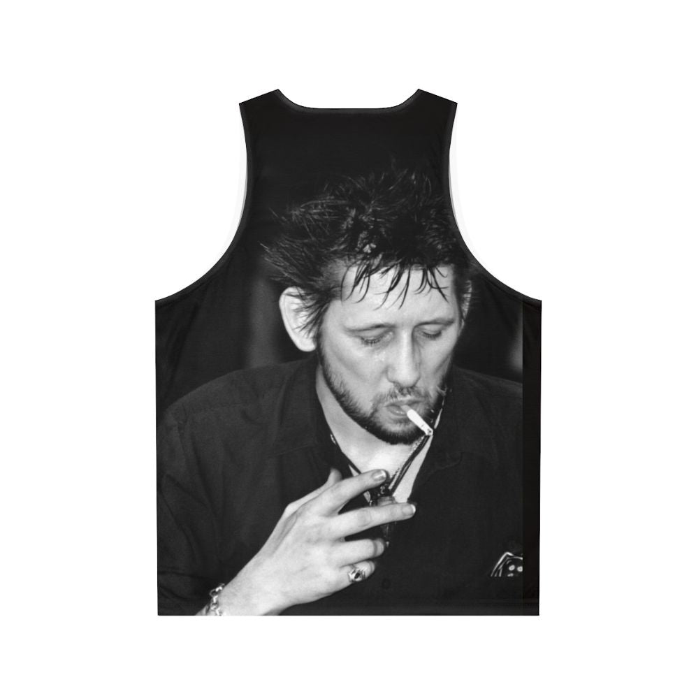 Shane Macgowan, lead singer of The Pogues, smoking in black and white portrait - Back