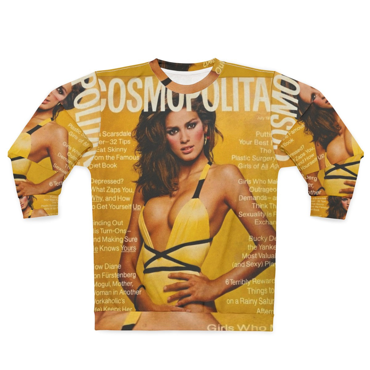 Gia Carangi's famous Cosmopolitan yellow swimsuit sweatshirt