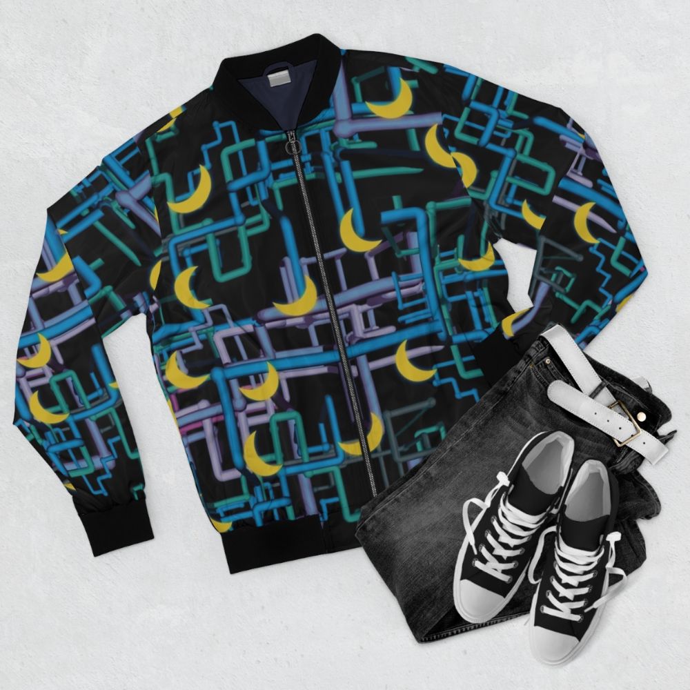 Dan Flashes complicated pattern bomber jacket with graphic design - Flat lay