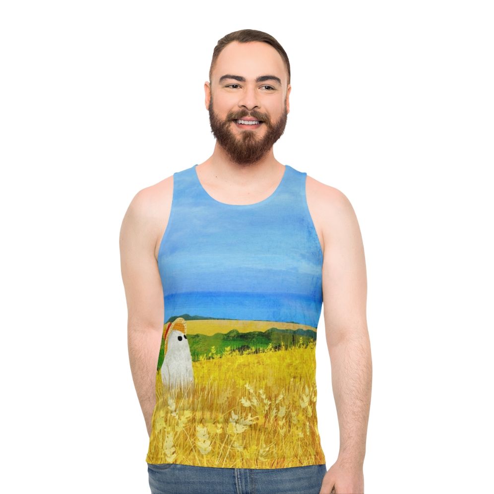 Unisex tank top with a ghost in a wheat field design - men