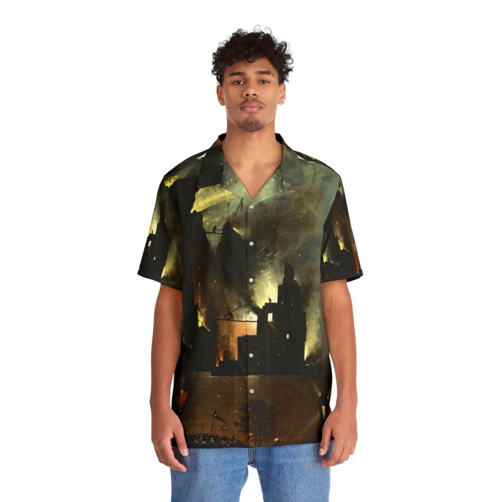 Hieronymus Bosch inspired Hawaiian shirt featuring surreal, medieval-style landscape - People Front