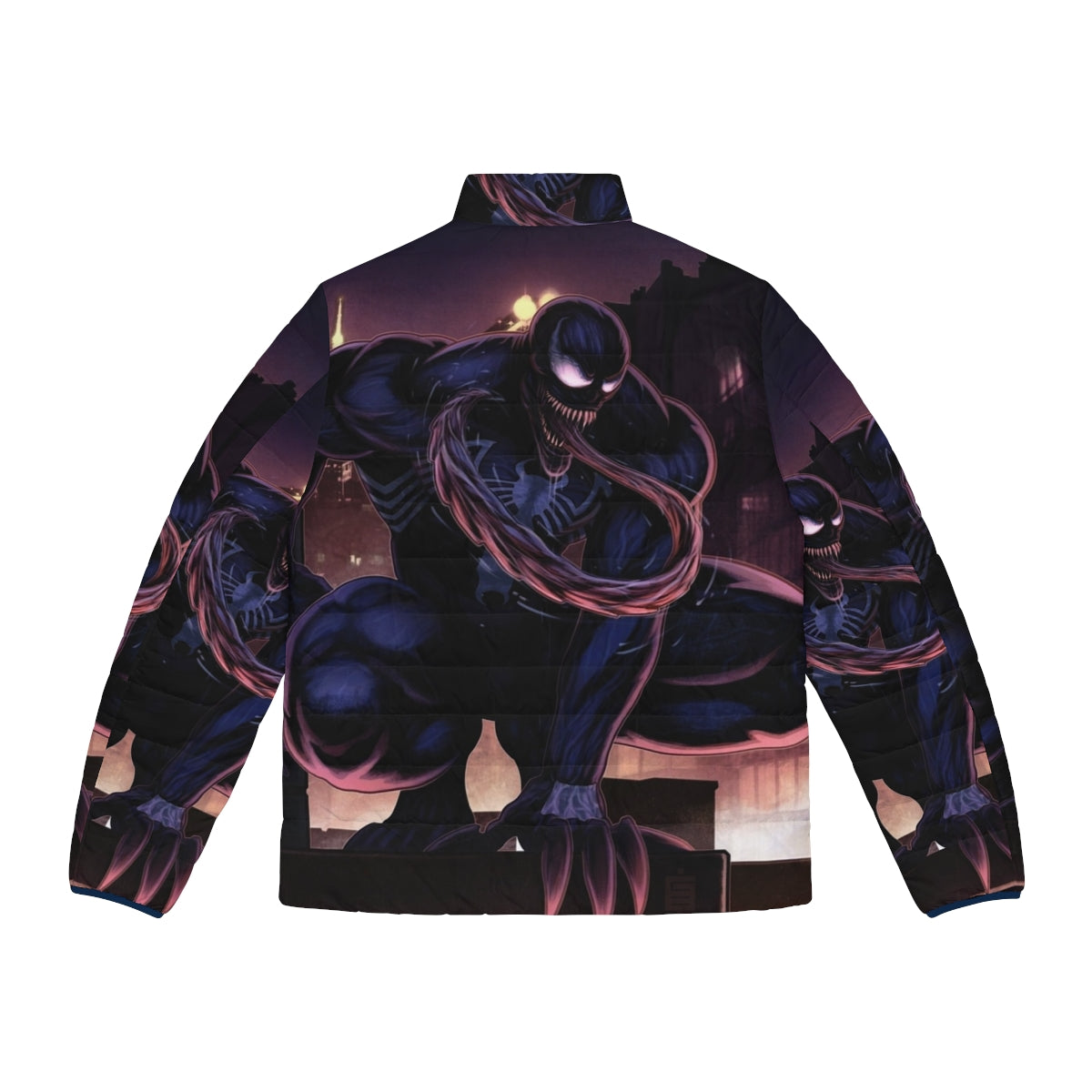 Venom-inspired puffer jacket with spider web design - Back