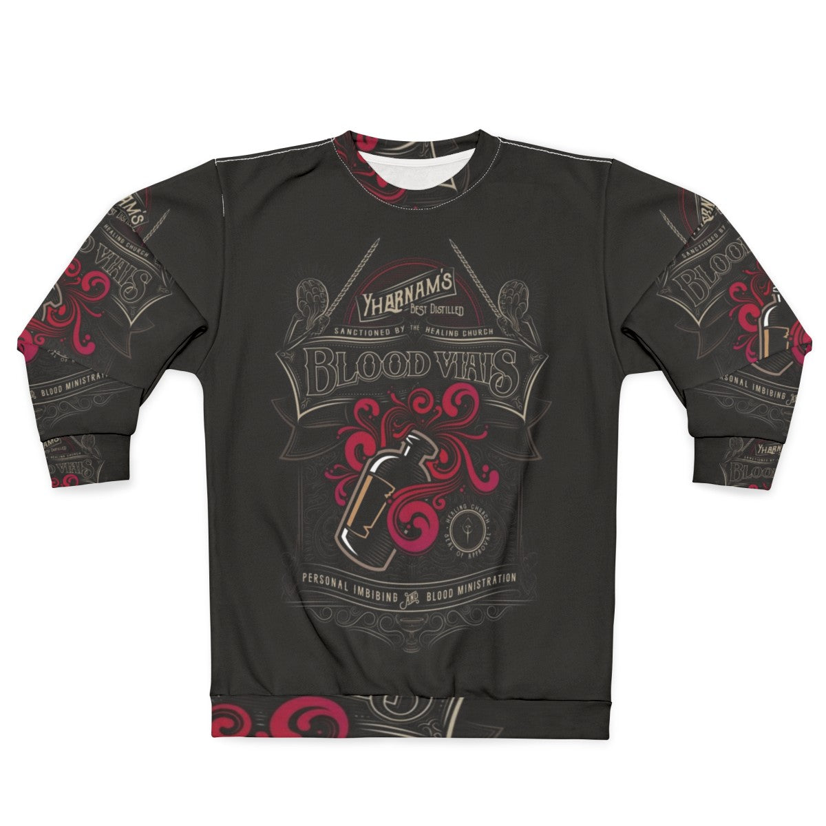 Yharnam Blood Vials Bloodborne Sweatshirt with Cosmic Horror Fanart