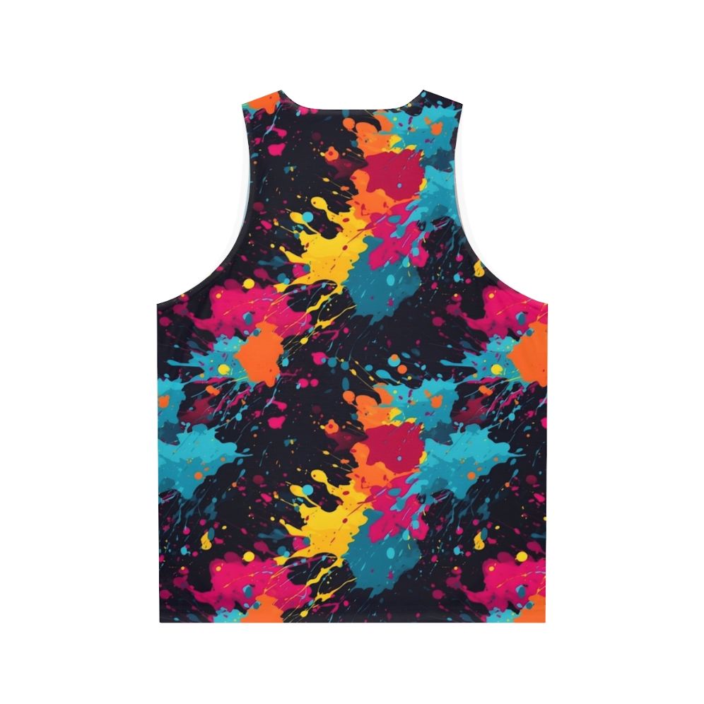 Colorful paint splatter design on a unisex tank top - Back