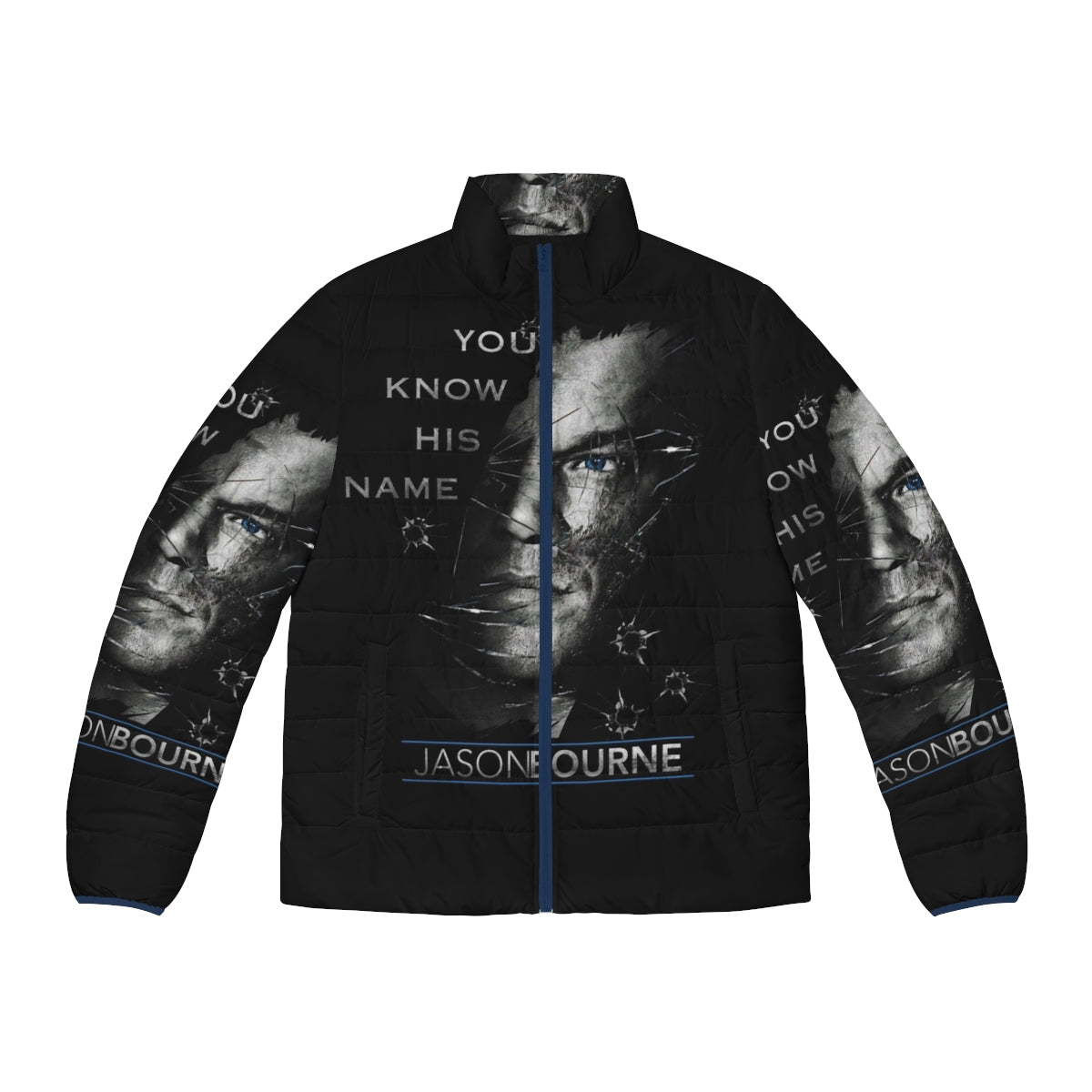 Jason Bourne Puffer Jacket featuring Matt Damon as the lead character in the Bourne spy thriller series