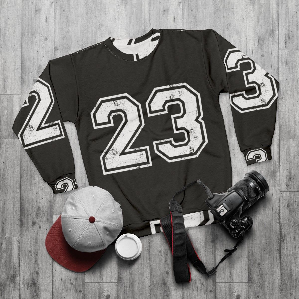 Basketball Jersey Sweatshirt with Number 23 - flat lay