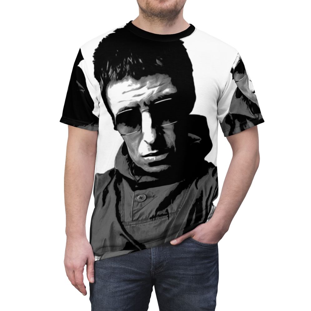 Liam Gallagher Inspired T-shirt featuring a colorful all-over print design - men front