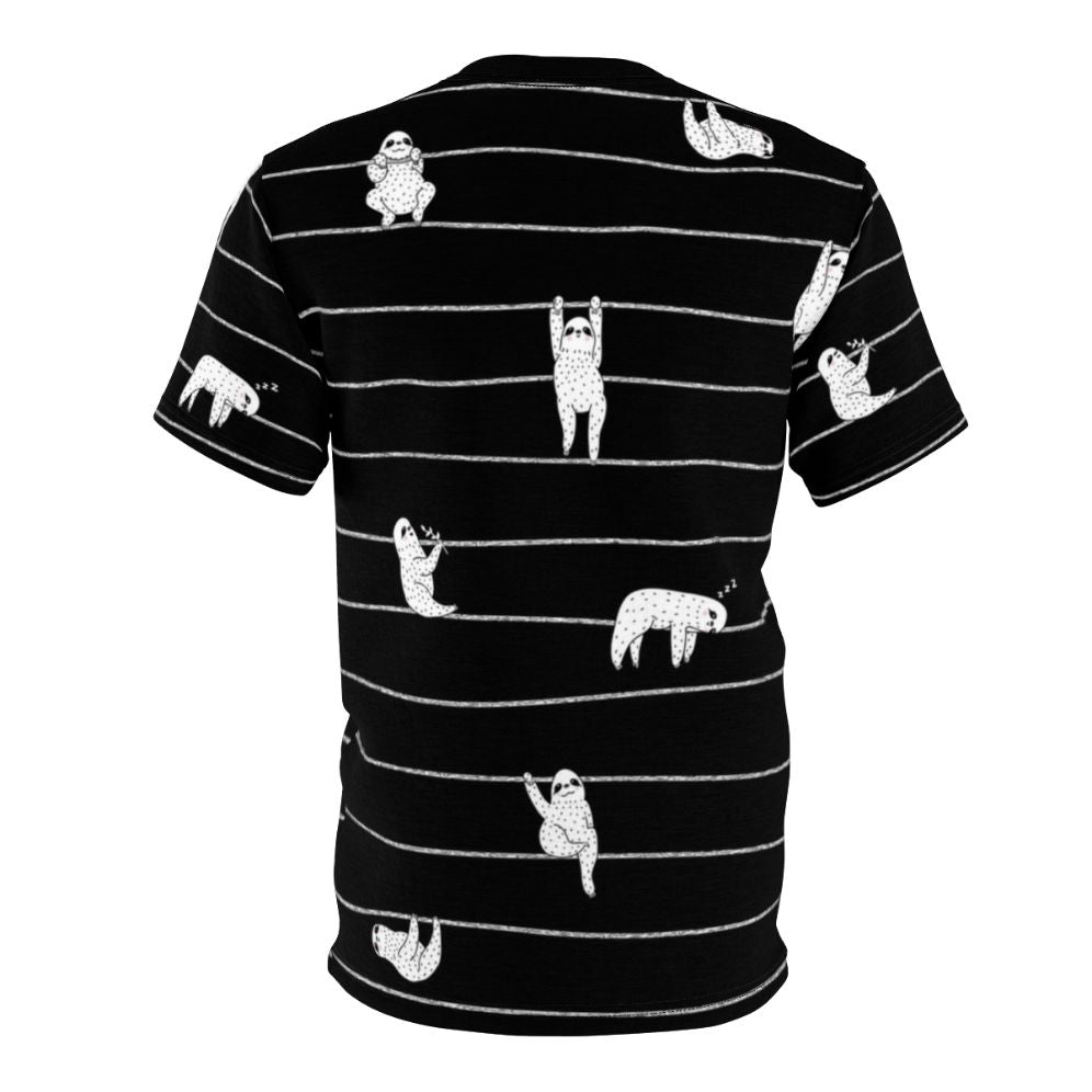 Sloth design printed on a white t-shirt with stripe pattern - Back