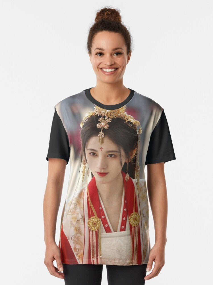 A graphic t-shirt featuring the blooms at Ruyi Pavilion from the Chinese drama series "The Blooms at Ruyi Pavilion". - Women