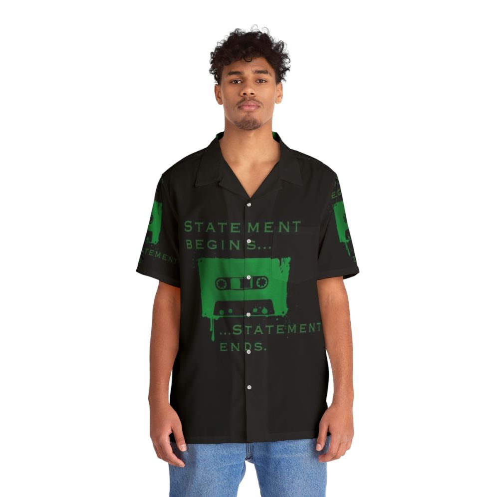 Dark Academia Hawaiian Shirt with spooky, horror-themed graphics - People Front