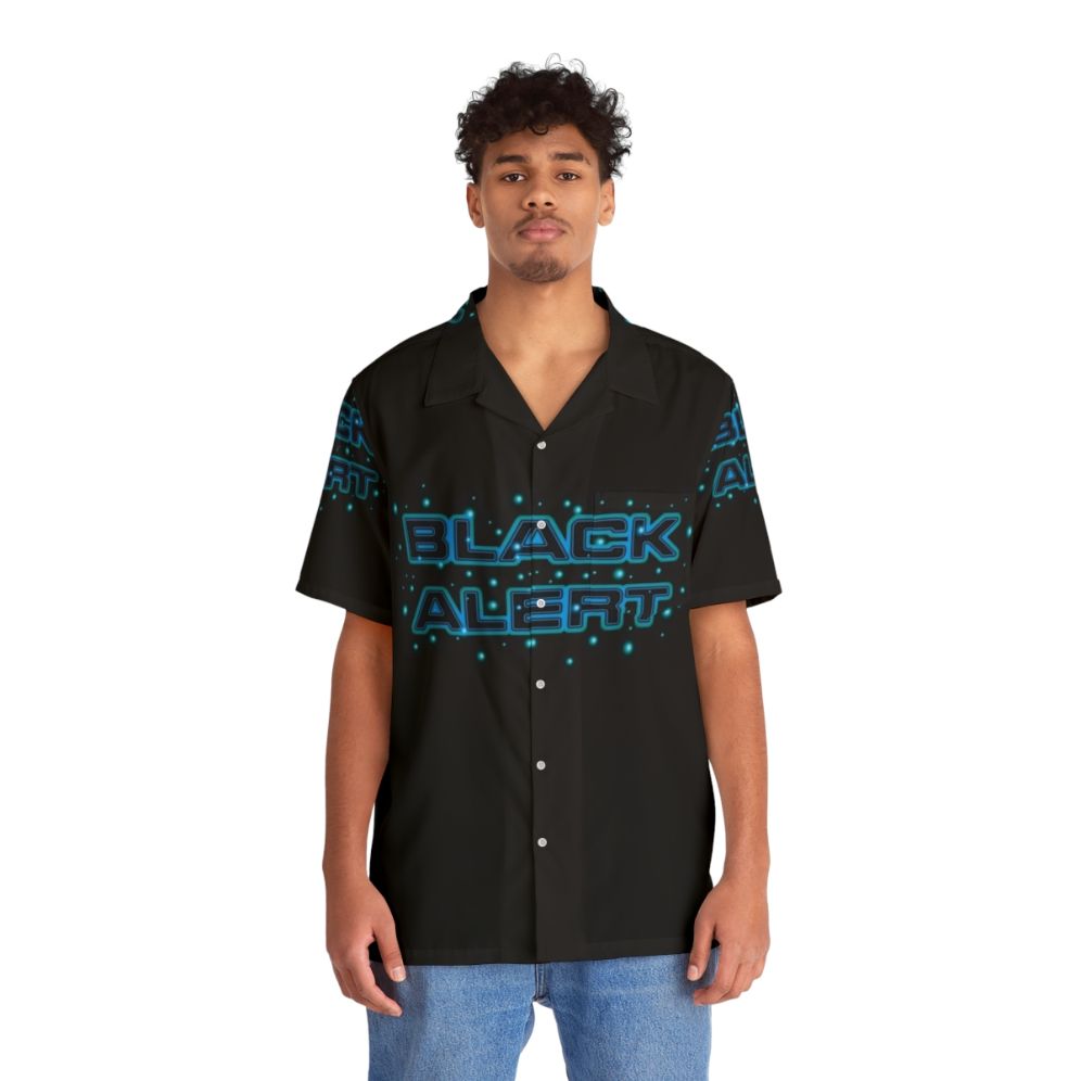 A black Hawaiian shirt featuring the Star Trek logo and characters - People Front