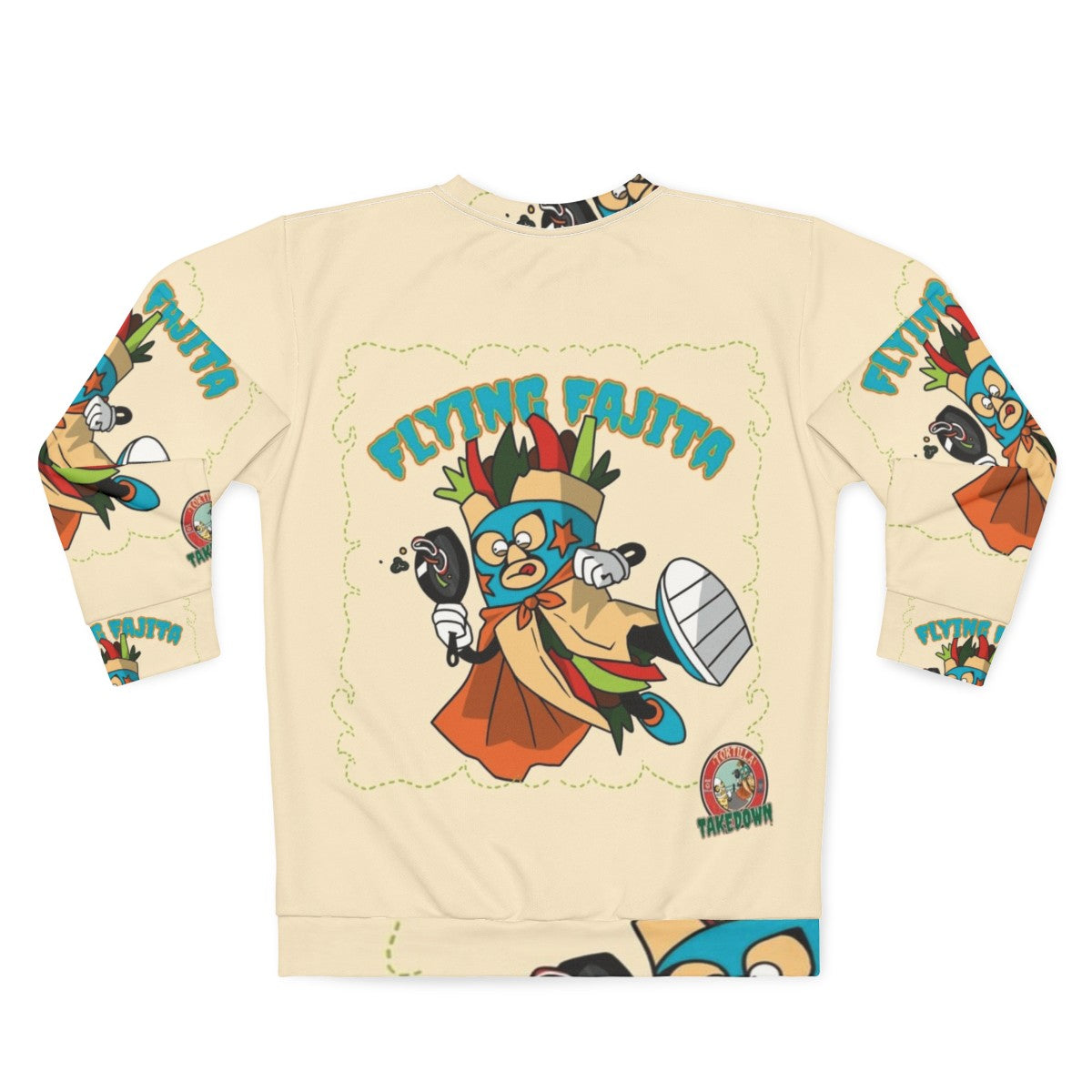 Mexican wrestling sweatshirt with tortilla takedown design - Back