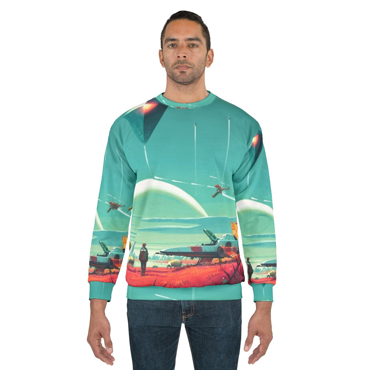 No Man's Sky Horizon Sweatshirt featuring space exploration and gaming graphics - men