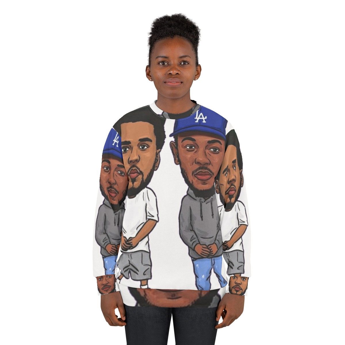 Kendrick Lamar x J Cole Rap Artist Sweatshirt with Hip Hop Pop Art Design - women