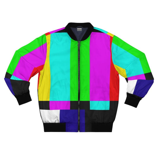 SMPTE Color Bars Bomber Jacket - Retro TV Media Fashion with Colorful Stripes