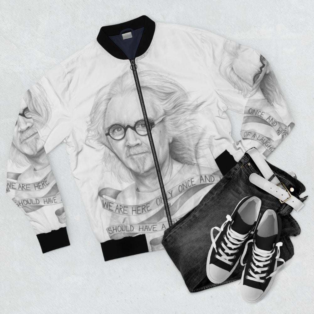 The Big Yin Scottish Bomber Jacket featuring comedian Billy Connolly - Flat lay