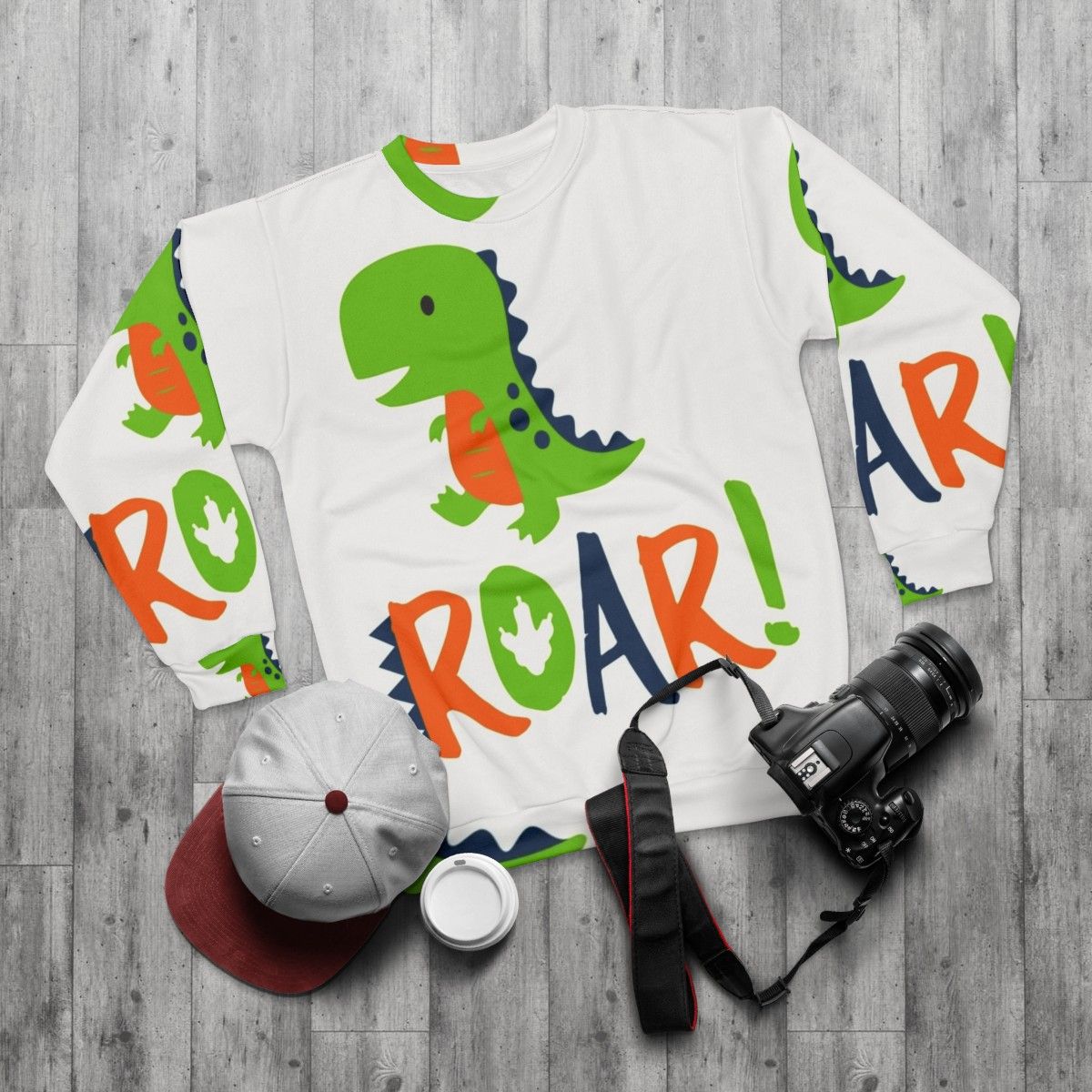 Dinosaur Rawr Roar Graphic Sweatshirt - flat lay