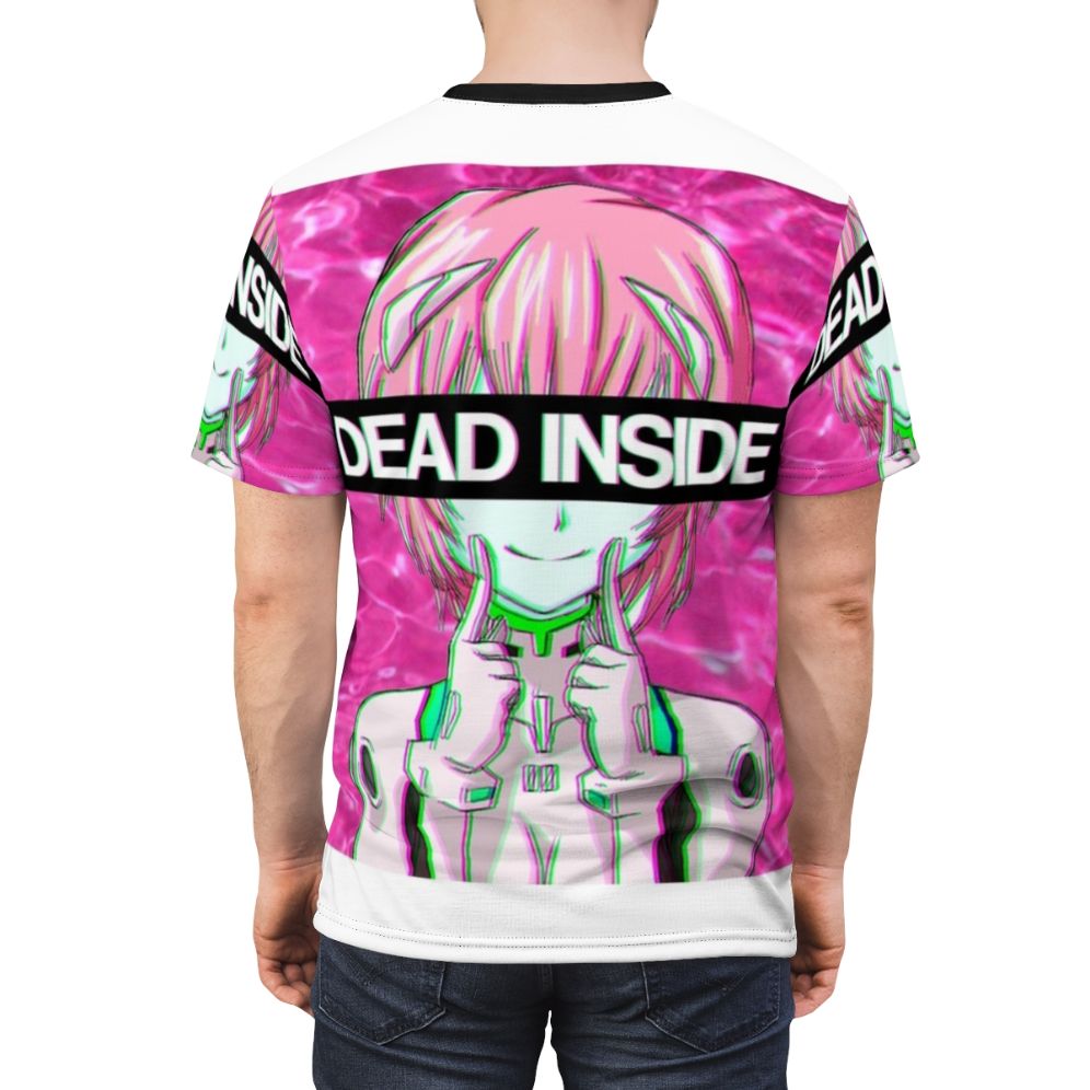 Rei Ayanami inspired t-shirt featuring a vaporwave aesthetic and "Dead Inside" design - men back