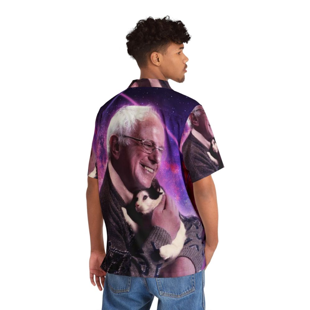 Halftone print of a cat in space on a Bernie Sanders Hawaiian shirt - People Back