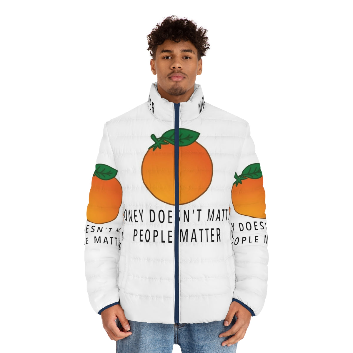 Space Force Netflix Puffer Jacket featuring the Space Force logo and characters - men front