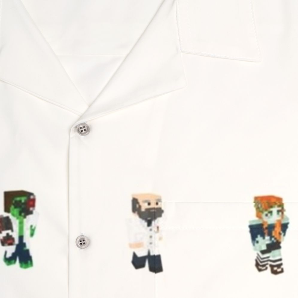 Hermitcraft Hawaiian Shirt featuring Minecraft characters and graphics - Detail