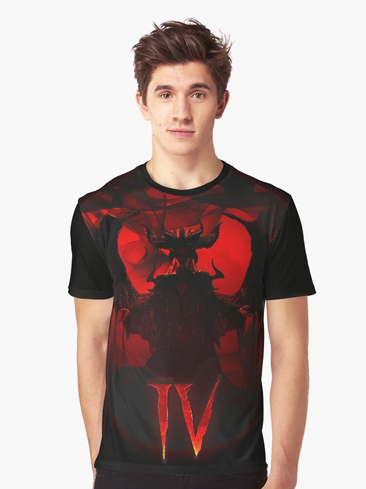 Diablo 4 Lilith graphic t-shirt featuring the demonic Lilith from the Diablo franchise. - Men