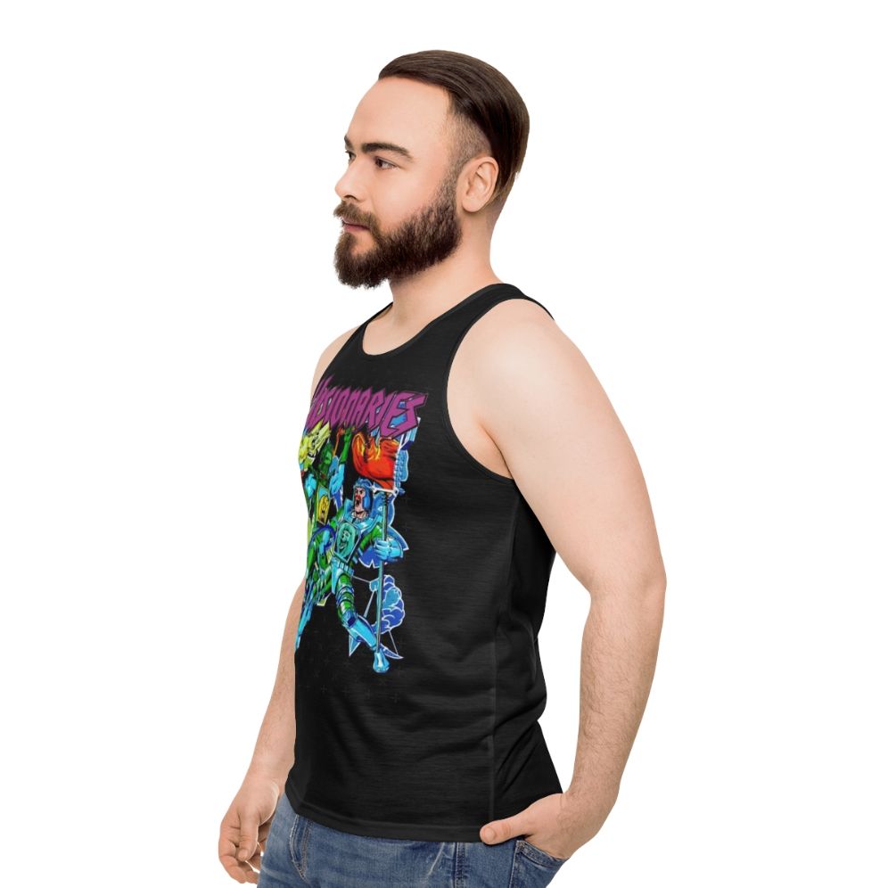 Unisex retro 80s visionaries tank top with trippy psychedelic design - men side