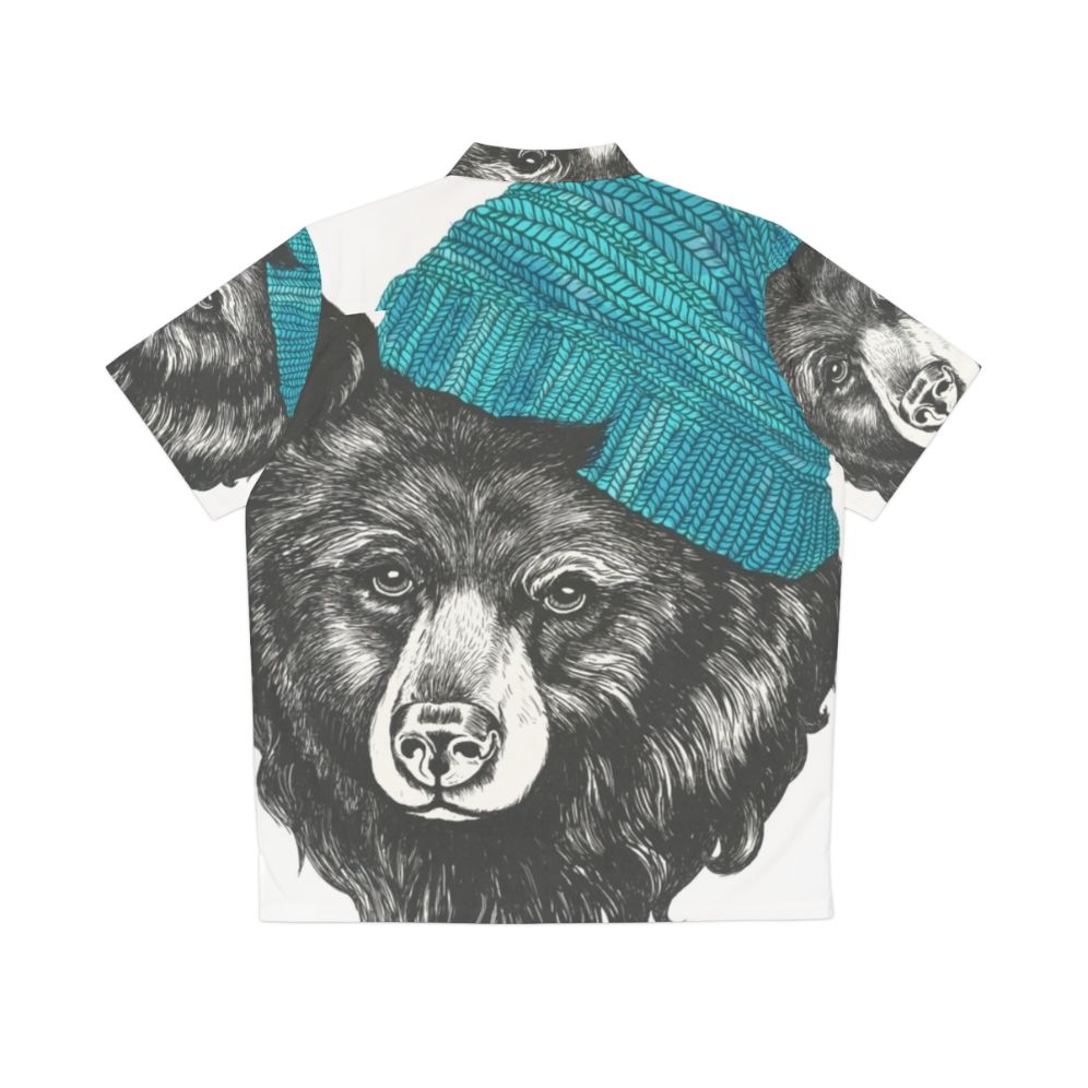 Blue Hawaiian shirt with tropical bear print design - Back