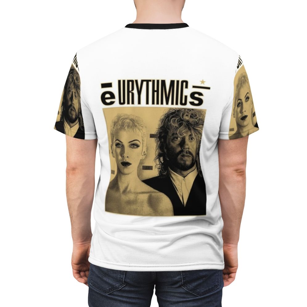 Stylish 80s inspired t-shirt featuring the iconic lyrics and music of the Eurythmics - men back