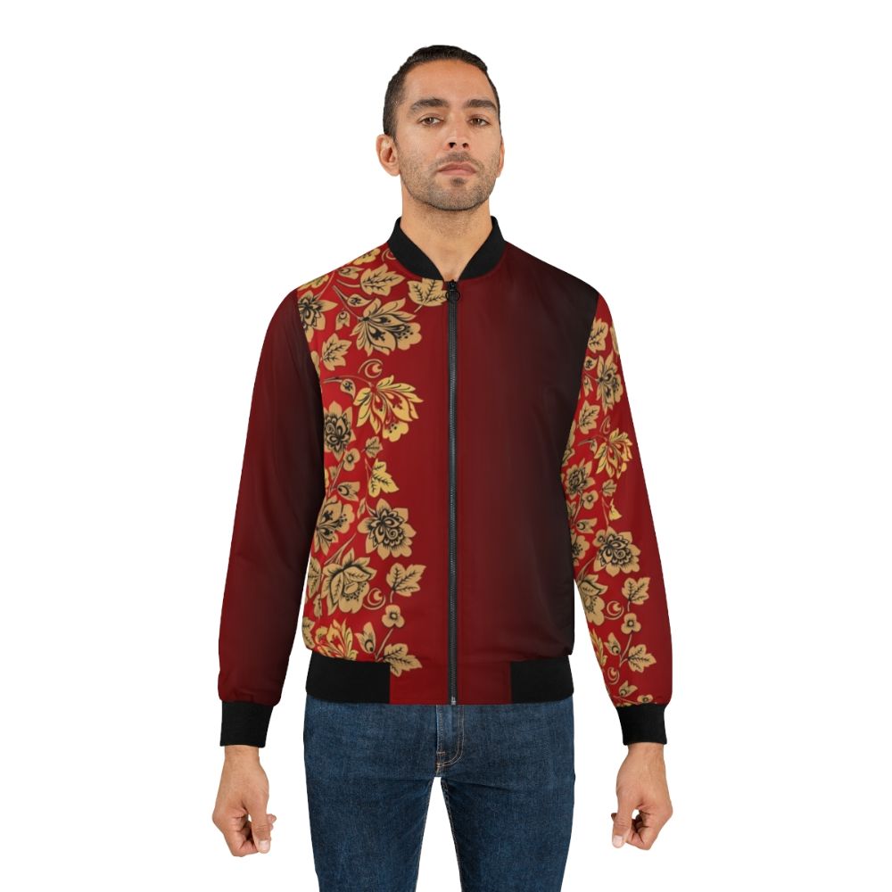 Khokhloma inspired bomber jacket with traditional Russian ethnic graphic pattern - Lifestyle