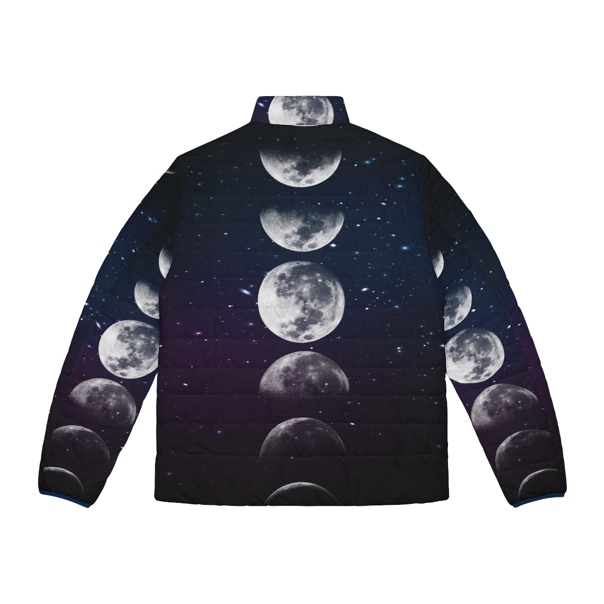 Phases of the Moon Puffer Jacket - Watercolor Galaxy Print Outerwear - Back