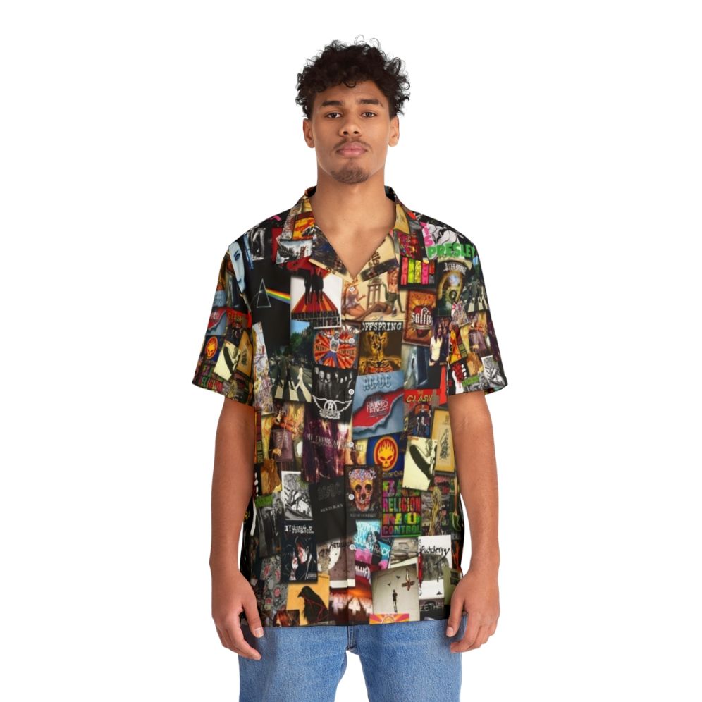 Music-inspired Hawaiian shirt with collage design - People Front