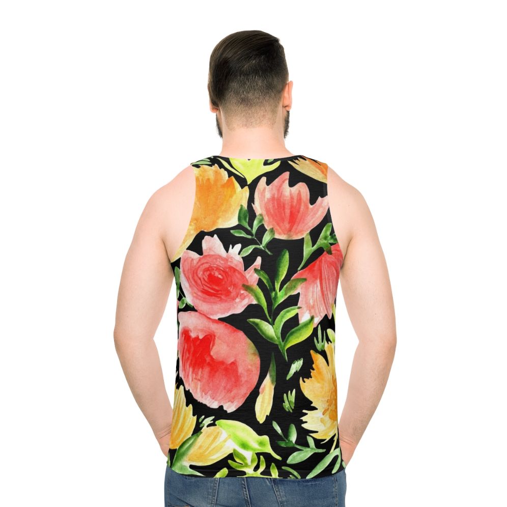 Watercolor floral art tank top - men back