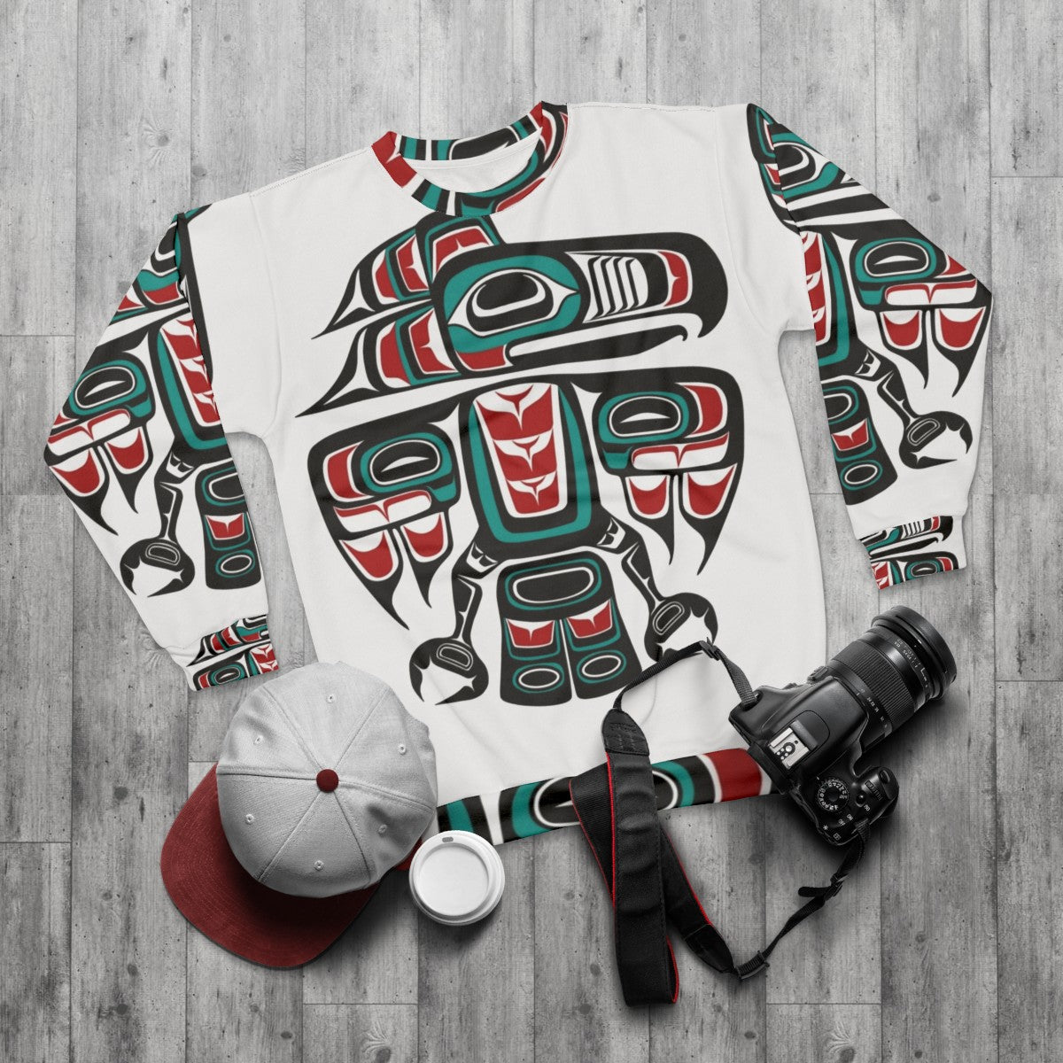 Haida Tlingit Native Raven Totem Sweatshirt - flat lay