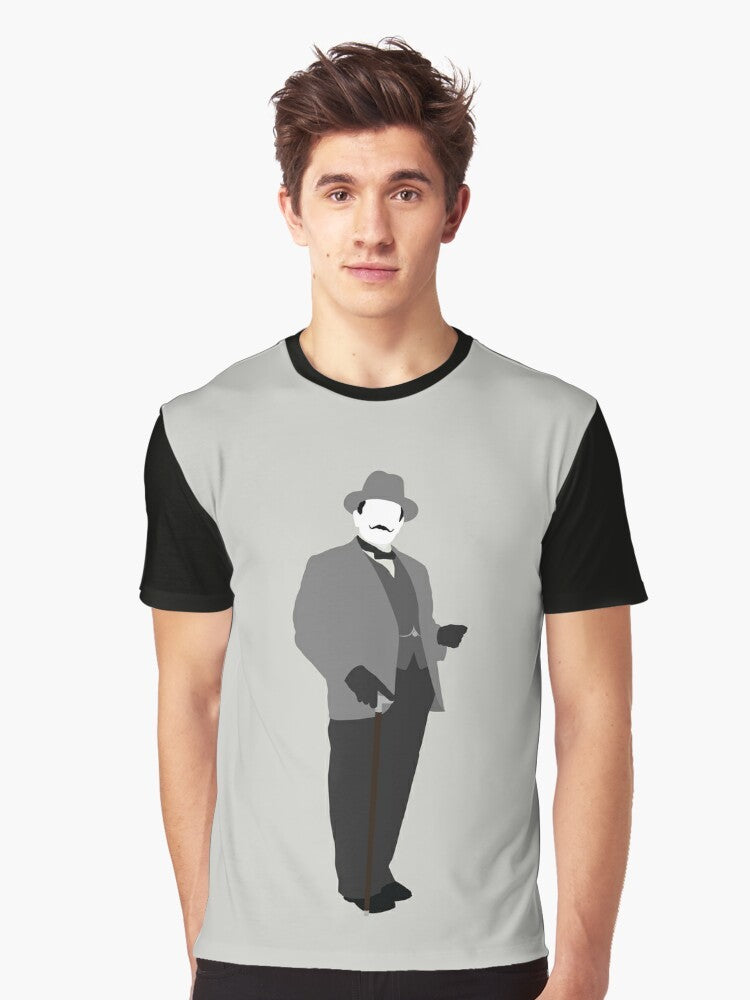 Graphic t-shirt featuring the iconic detective Hercule Poirot from the crime thriller genre - Men