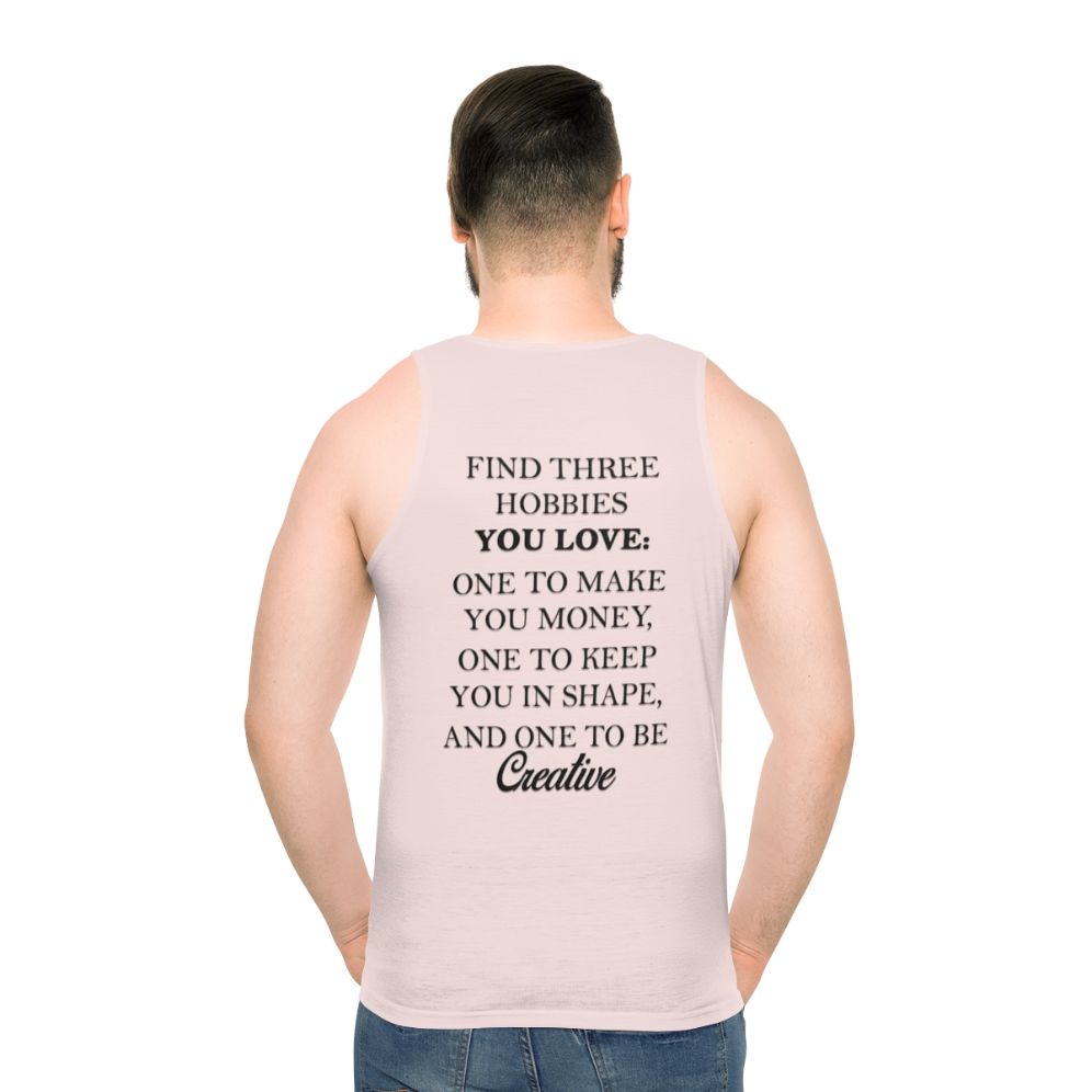 Unisex tank top with "Find Free Hobbies" design - men back