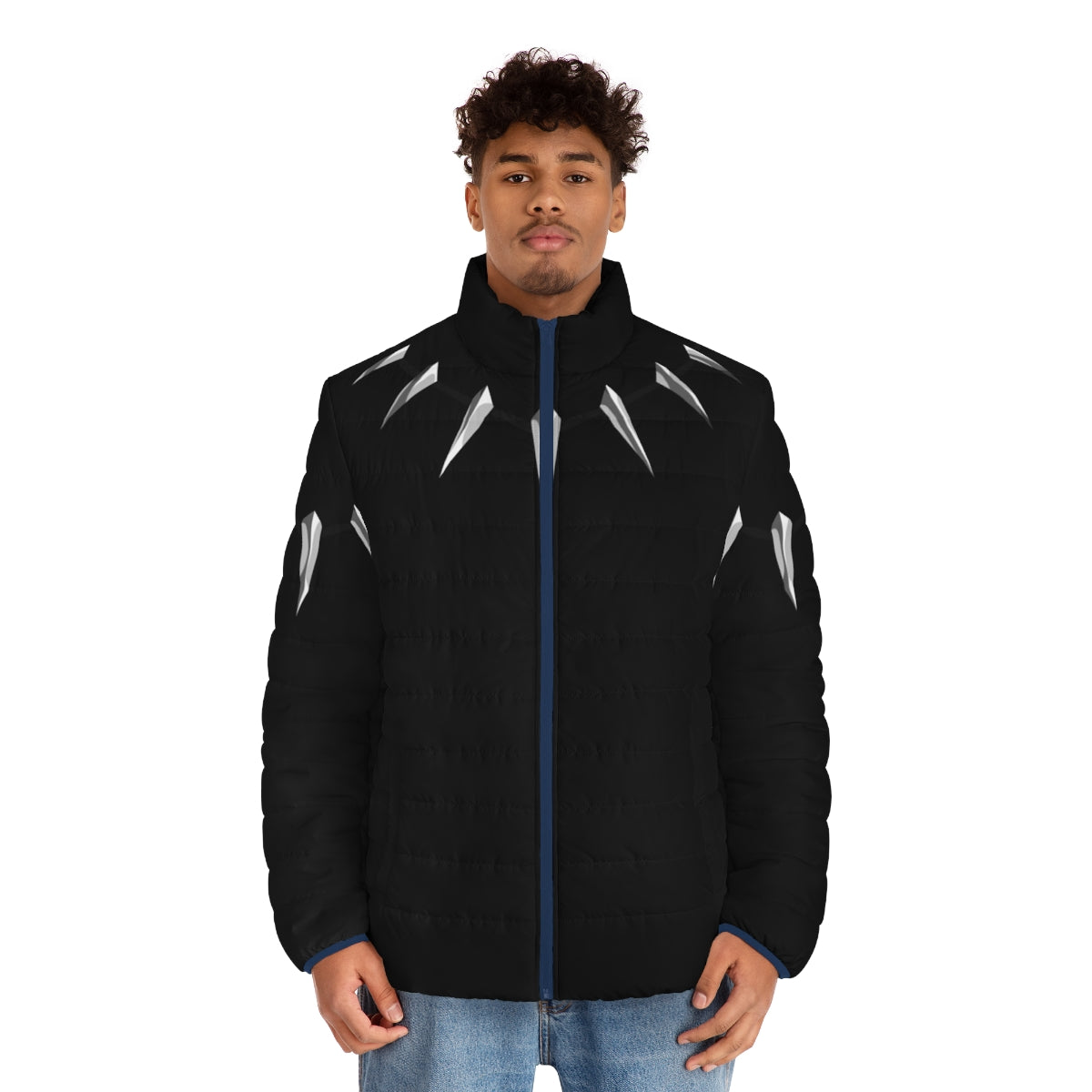 Marvel Panther Necklace Puffer Jacket featuring a superhero black panther design - men front