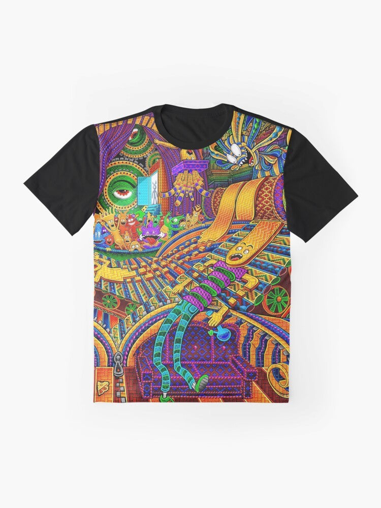 Psychedelic and trippy graphic t-shirt with visionary art and spiritual design. - Flat lay