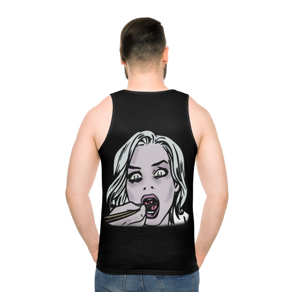 Izombie comic book style zombie tank top - men back