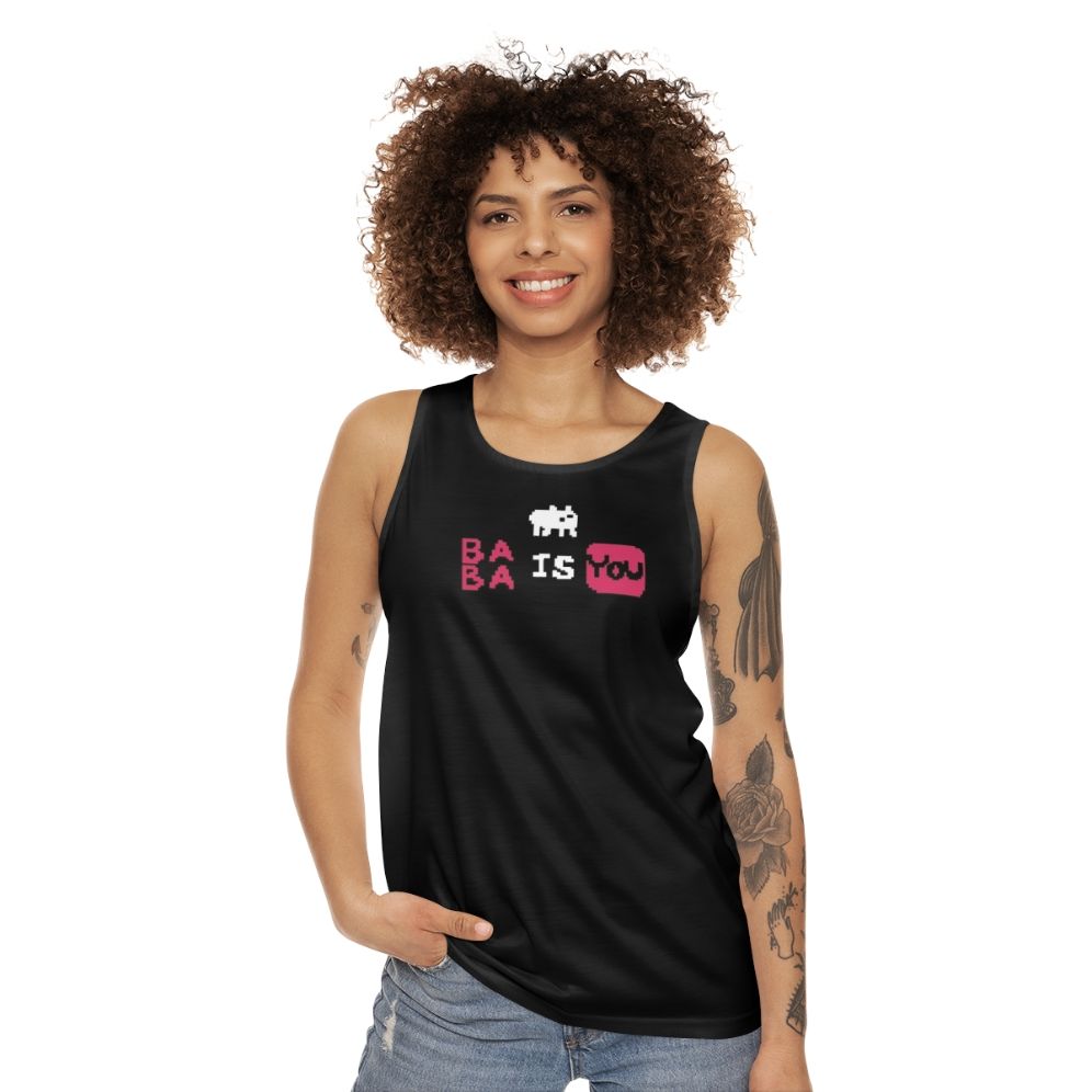 Baba Is You unisex tank top featuring pixel art design - women